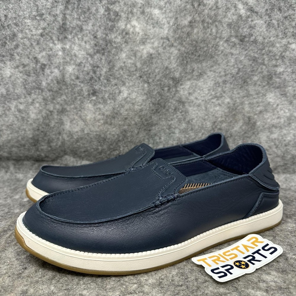 OluKai Kakaha Nia Shoes Mens Size 10.5 Navy Blue Leather Slip On 10557-ZNZN
